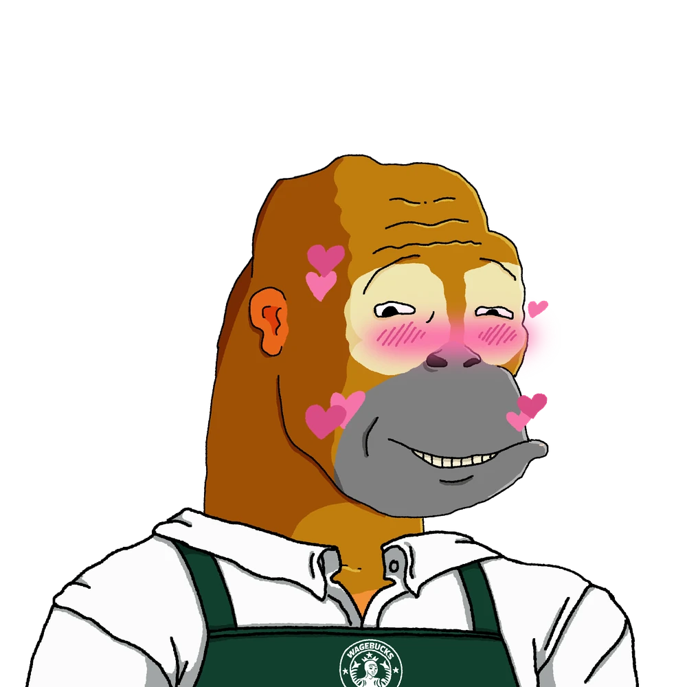 Blushing Monke wearing Wagebucks barista clothes